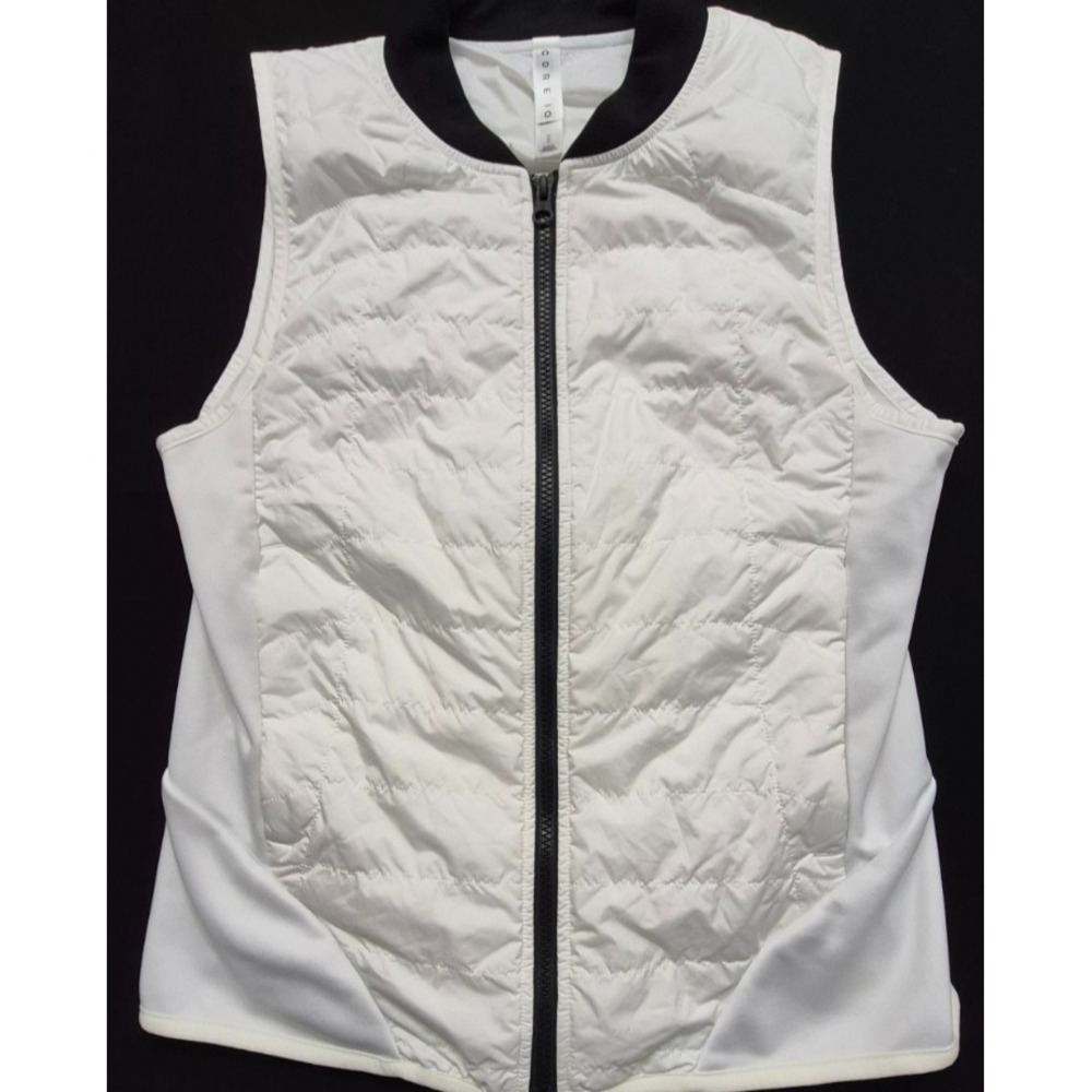 Core 10 women's white puffer vest black trim full zip sz. M zip pockets